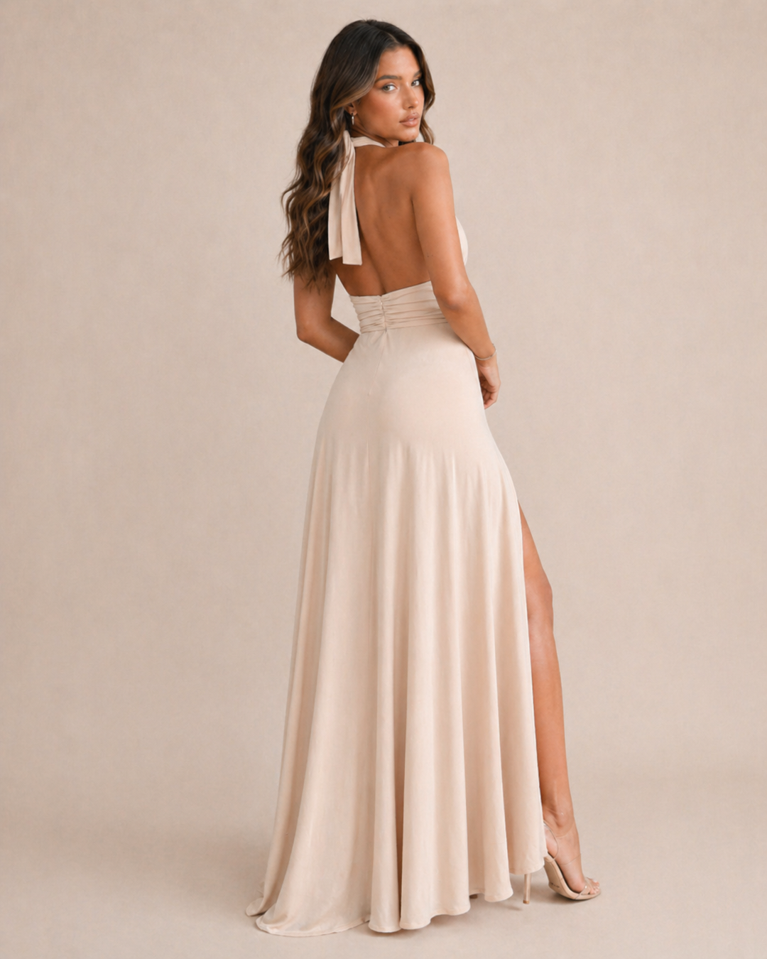 Kaelira | Women Halter Neck Maxi Dress with Side Slit