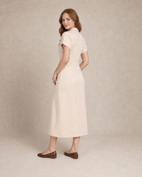 Juniper | Women Button Front Denim Maxi Dress with Lapel Collar