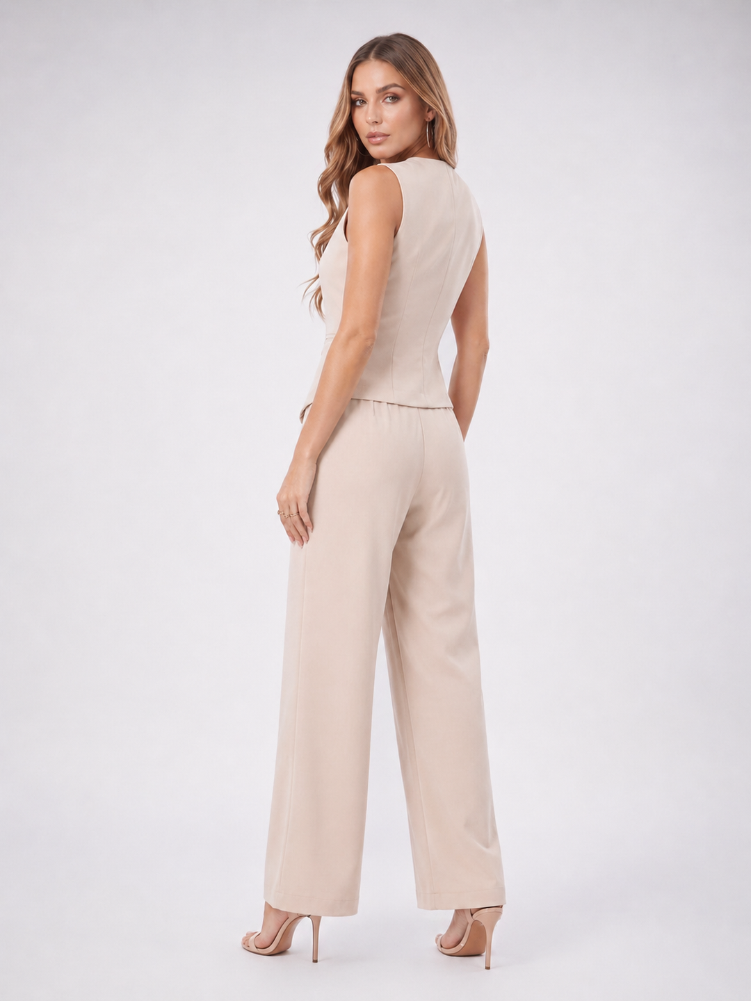 Women Elegant Formal 2 Piece Set – Vest &amp; Wide-Leg Trouser