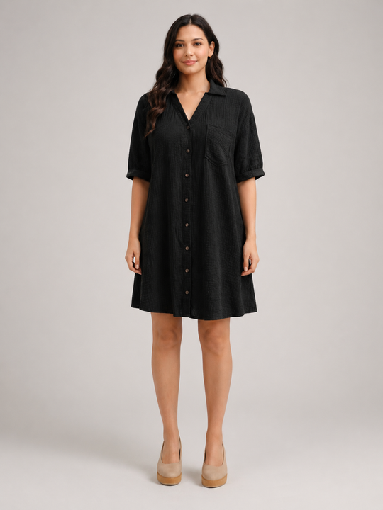 Rosalind | Women Short-Sleeve Button Up Shirt Midi Dress