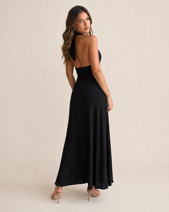 Kaelira | Women Halter Neck Maxi Dress with Side Slit
