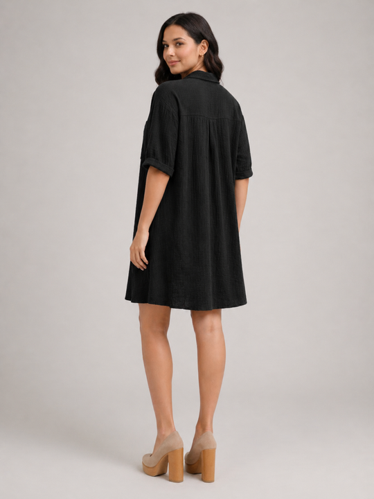Rosalind | Women Short-Sleeve Button Up Shirt Midi Dress