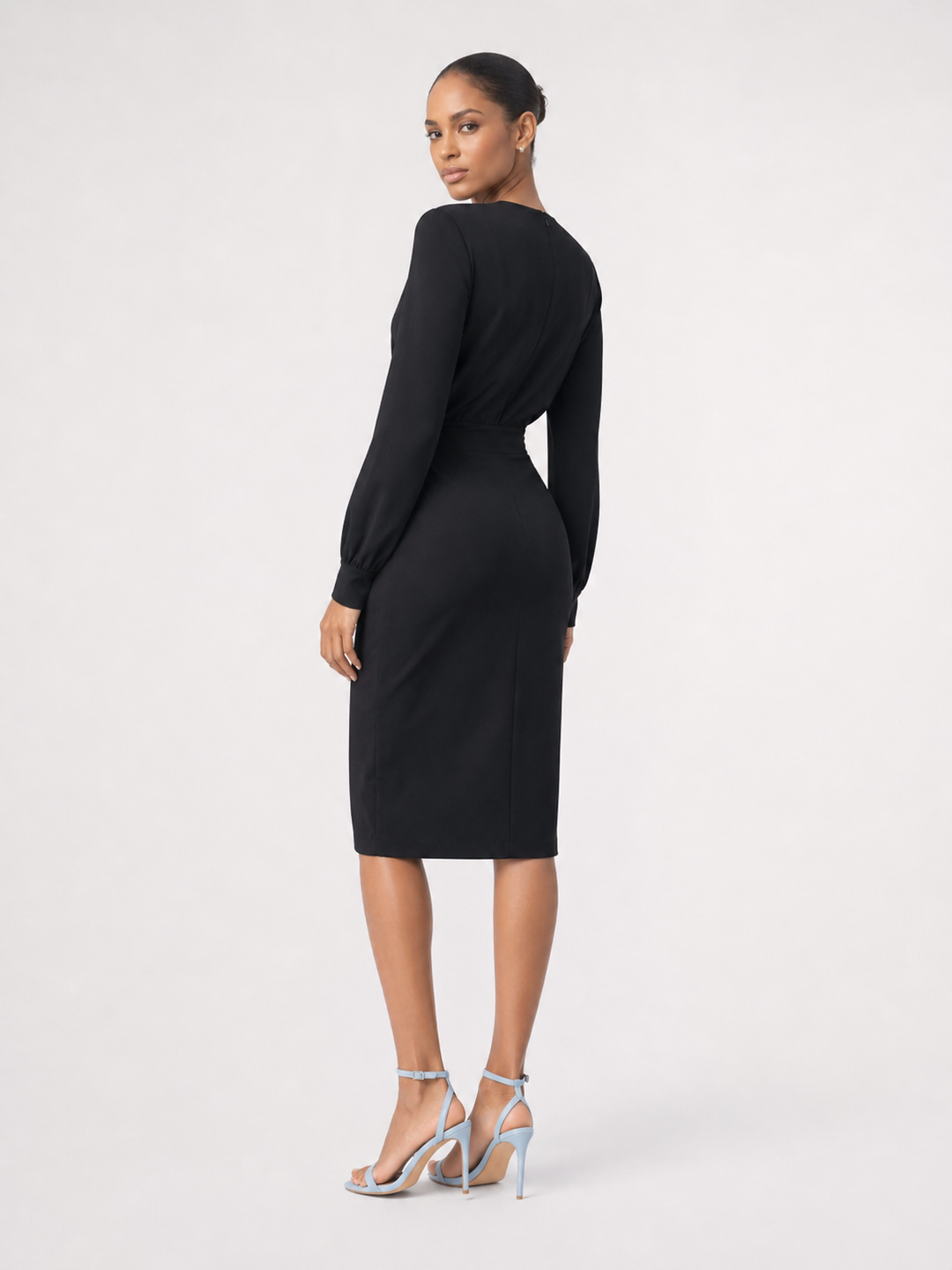 black midi dress with sleeves formal Caliora
