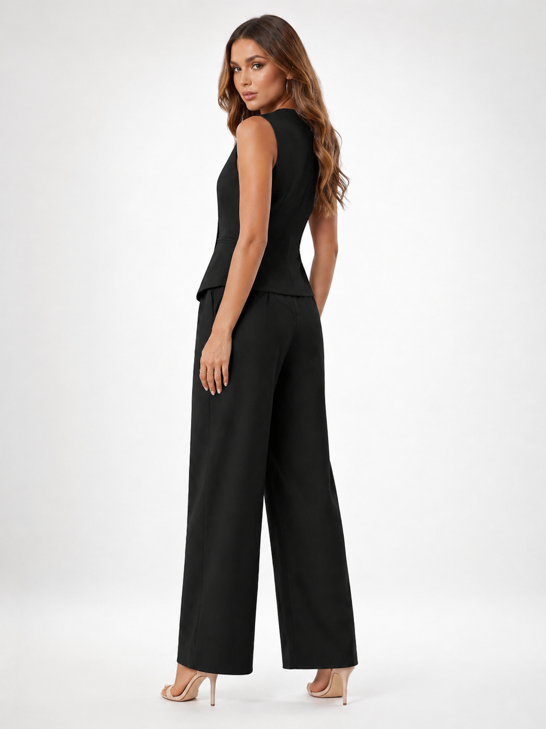 Women Elegant Formal 2 Piece Set – Vest &amp; Wide-Leg Trouser