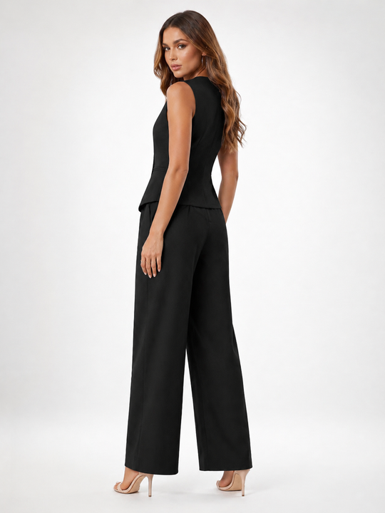 Women Elegant Formal 2 Piece Set – Vest &amp; Wide-Leg Trouser