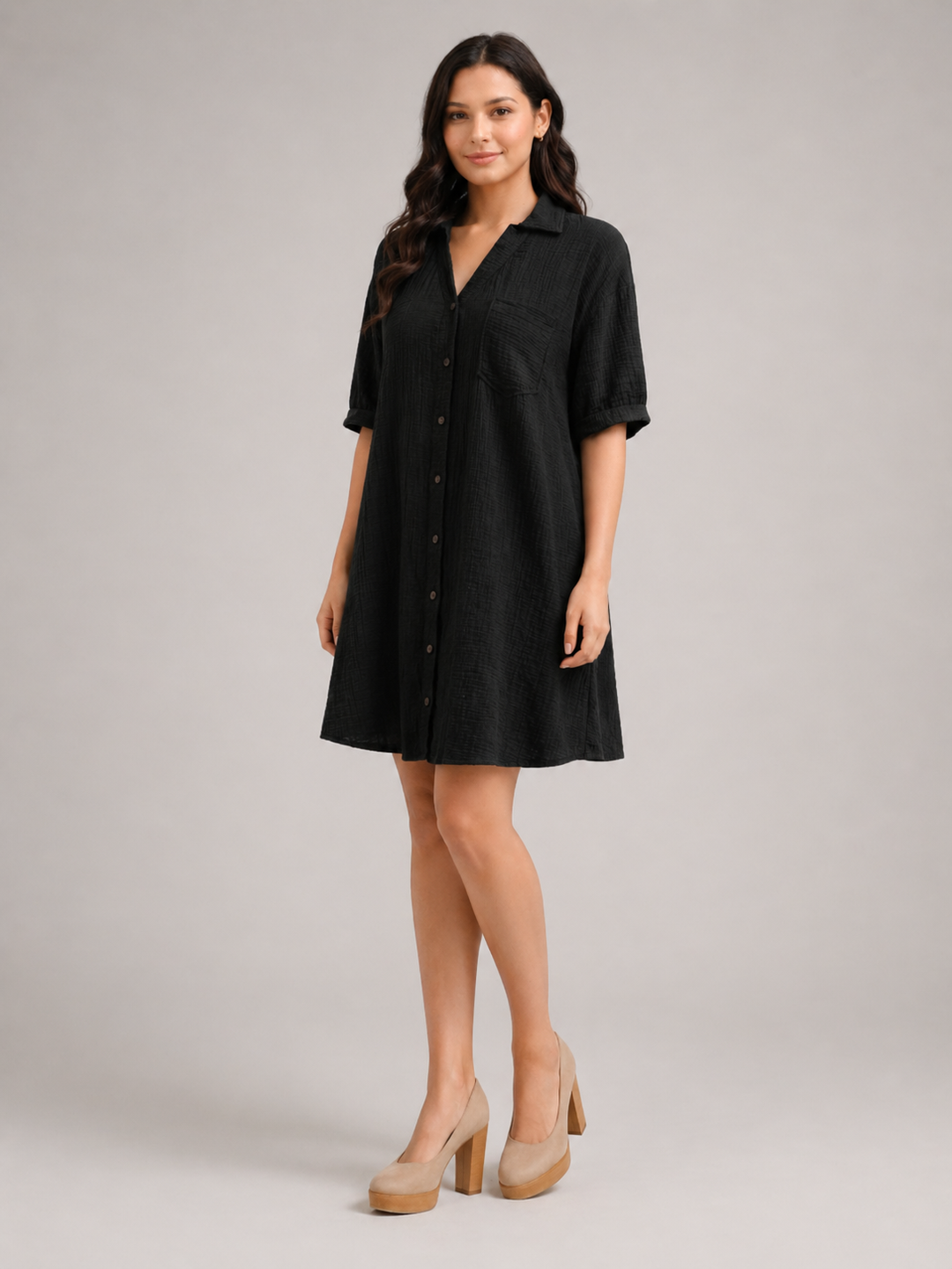 Rosalind | Women Short-Sleeve Button Up Shirt Midi Dress