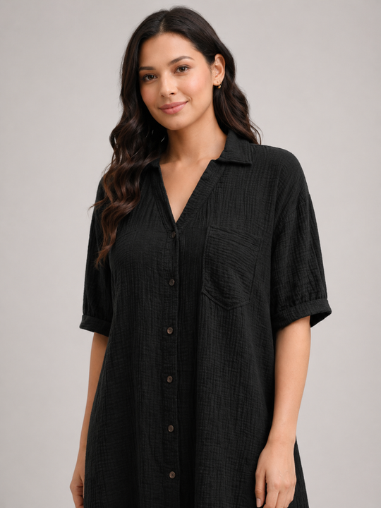 Rosalind | Women Short-Sleeve Button Up Shirt Midi Dress