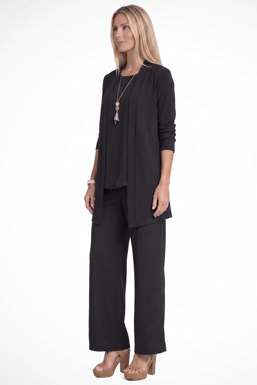 Women Elegant Formal 3 Piece Set – Cardigan, Top &amp; Wide-Leg Trouser