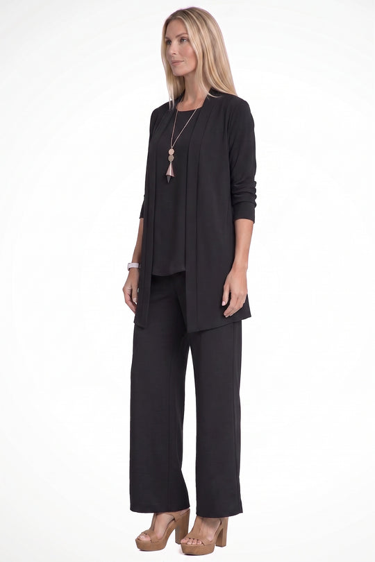 Women Elegant Formal 3 Piece Set – Cardigan, Top &amp; Wide-Leg Trouser