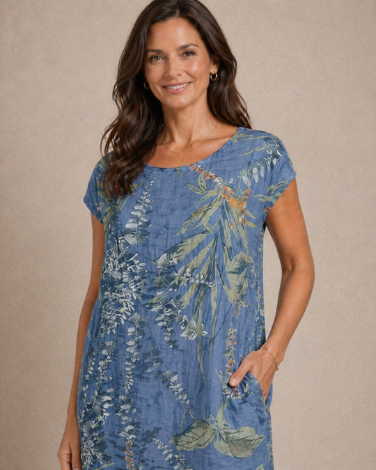 Ivy | Women Casual Relaxed Fit Summer Dress with Botanical Print
