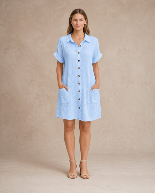 Maren | Women Button Front Short-Sleeve Summer Beach Dress
