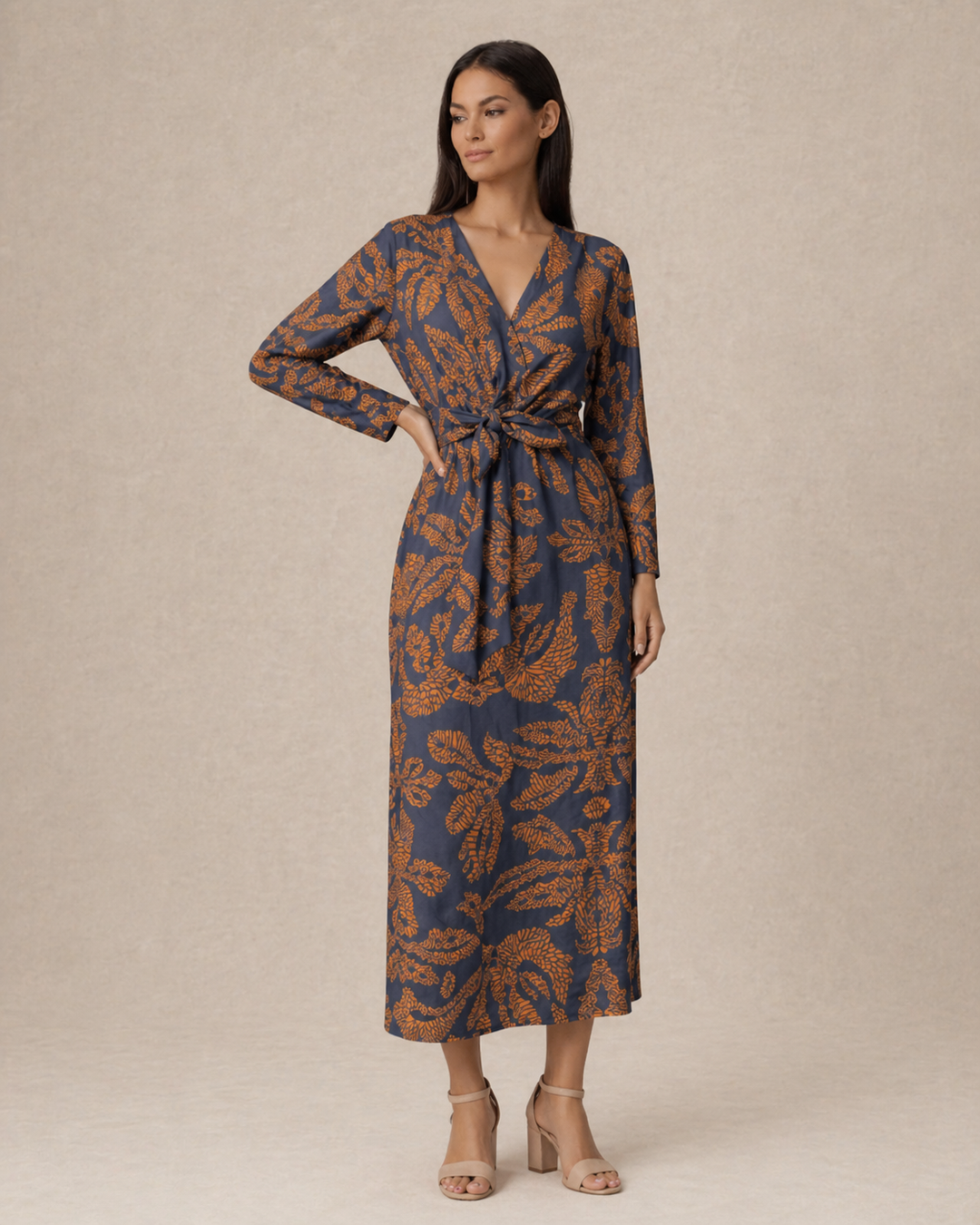 Aria | Women Wedding-Guest Tie Waist Maxi Dress with Long-Sleeves