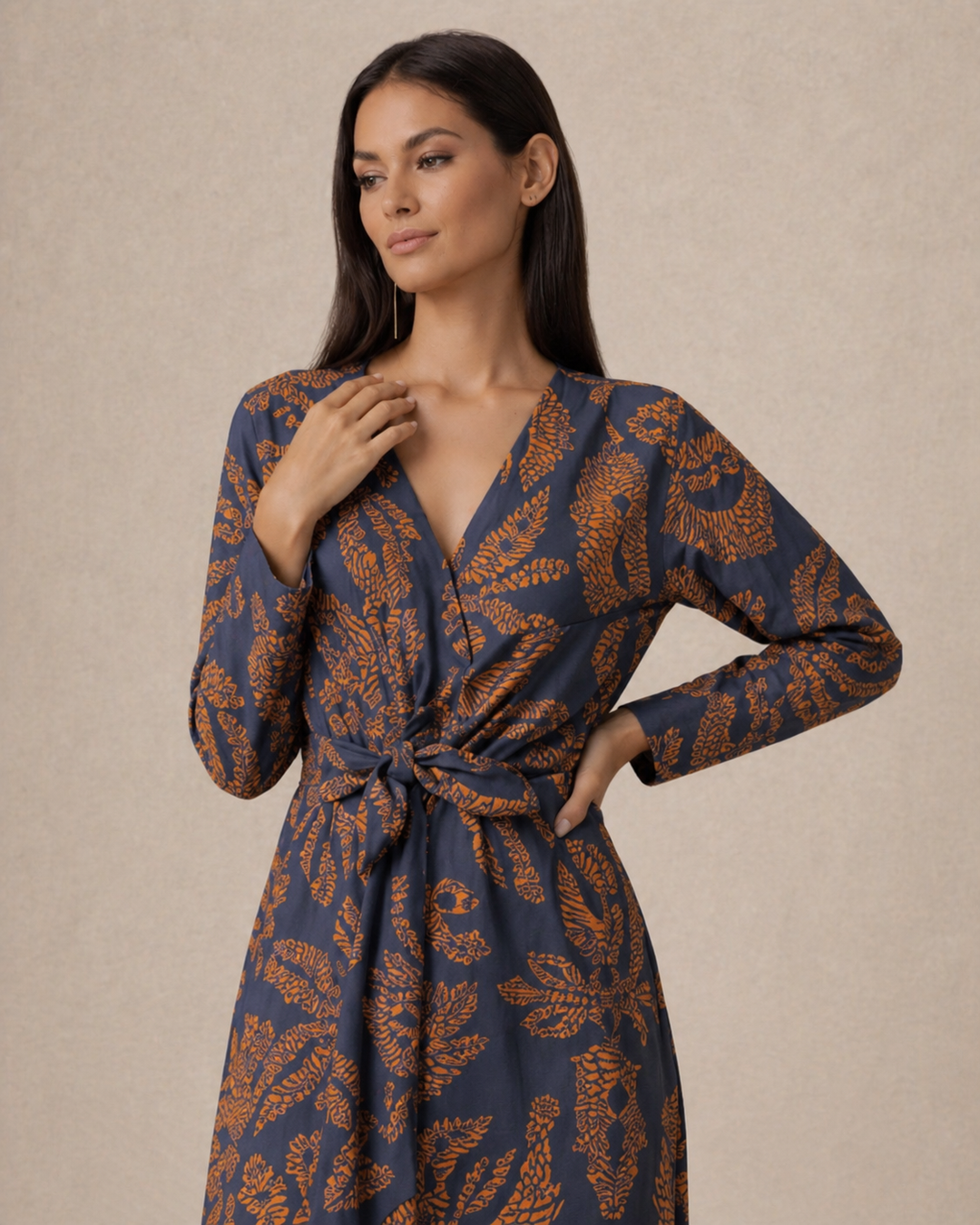 Aria | Women Wedding-Guest Tie Waist Maxi Dress with Long-Sleeves