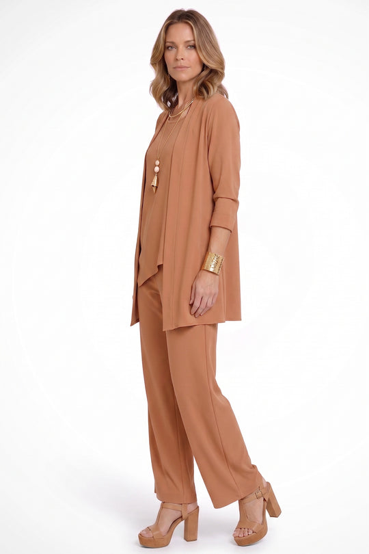 Women Elegant Formal 3 Piece Set – Cardigan, Top &amp; Wide-Leg Trouser