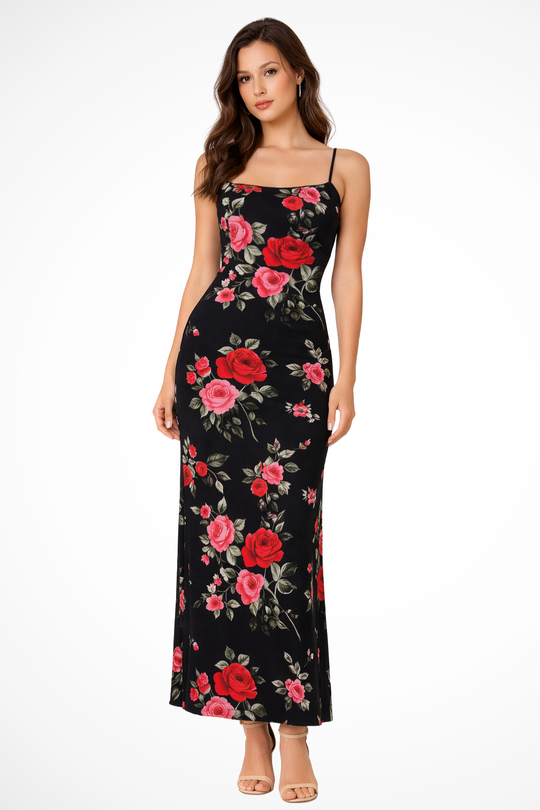 Women Floral Spaghetti Strap Maxi Summer Wedding Dress – Modern Everyday Look – Ivory – XS