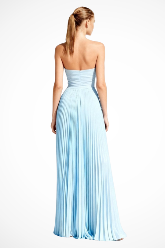 Women Strapless Pleated Wedding-Guest Maxi Dress – Modern Everyday Look – Burgundy – XS