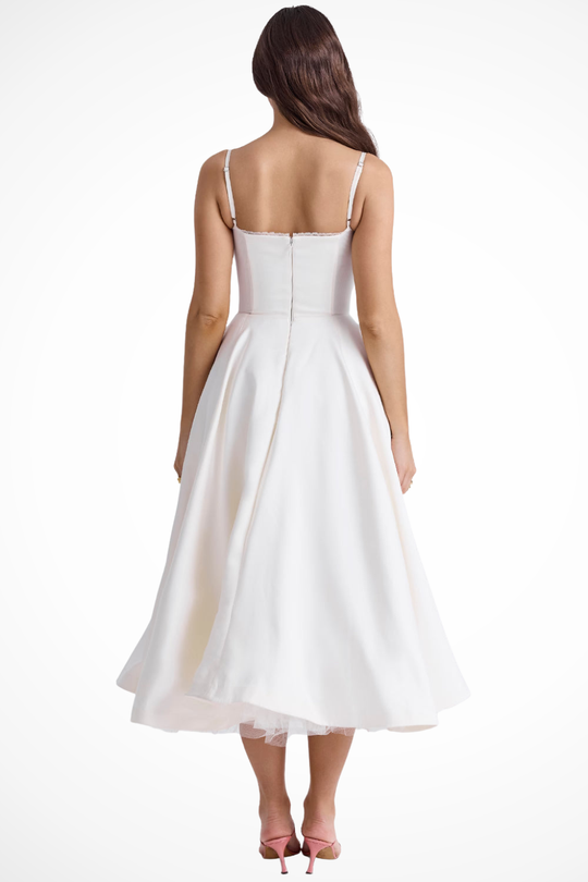 Women Corset Wedding-Guest Midi Dress – Modern Everyday Look – Red – M