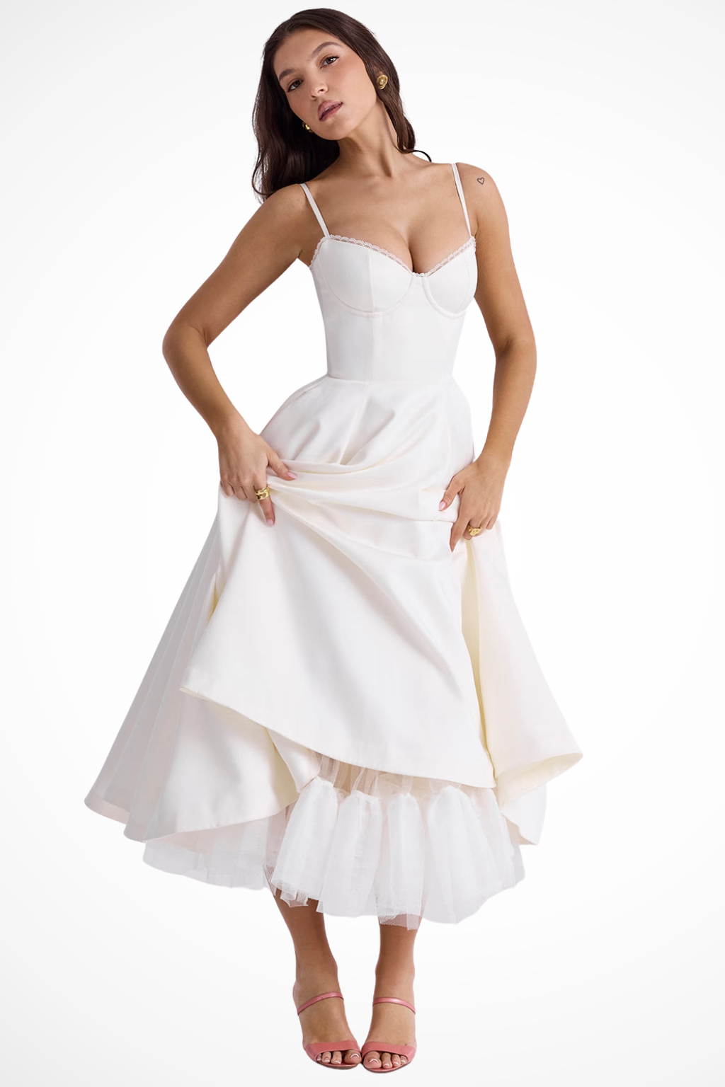 Women Corset Wedding-Guest Midi Dress – Modern Everyday Look – Red – S