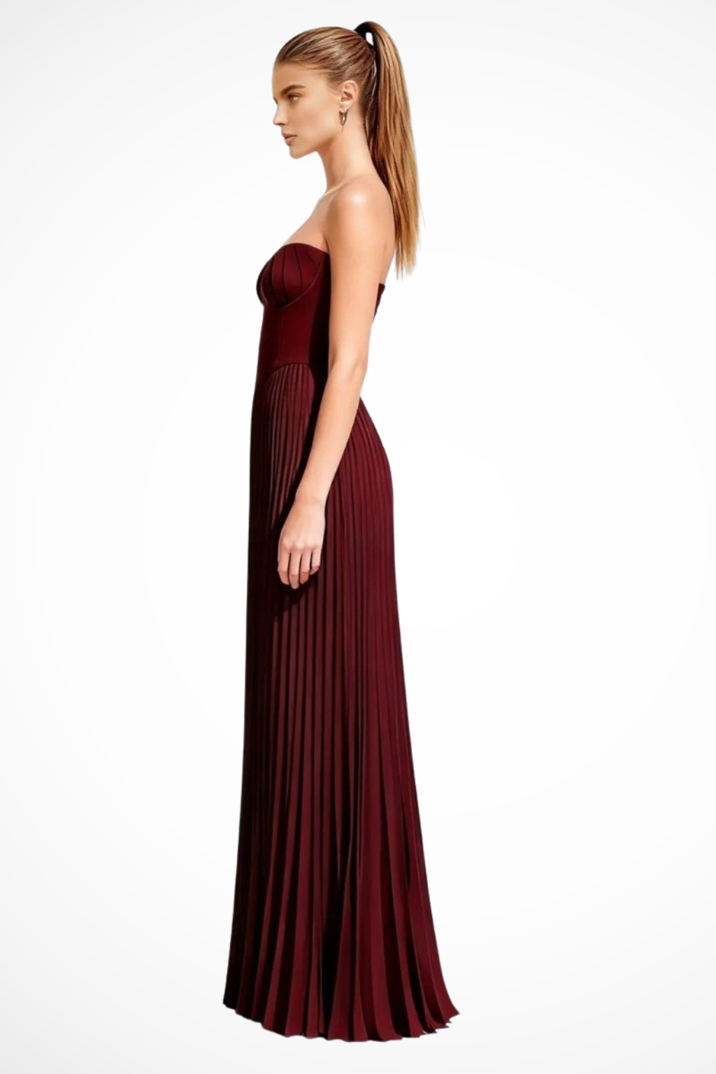 Women Strapless Pleated Wedding-Guest Maxi Dress – Modern Everyday Look – Light Blue – XS