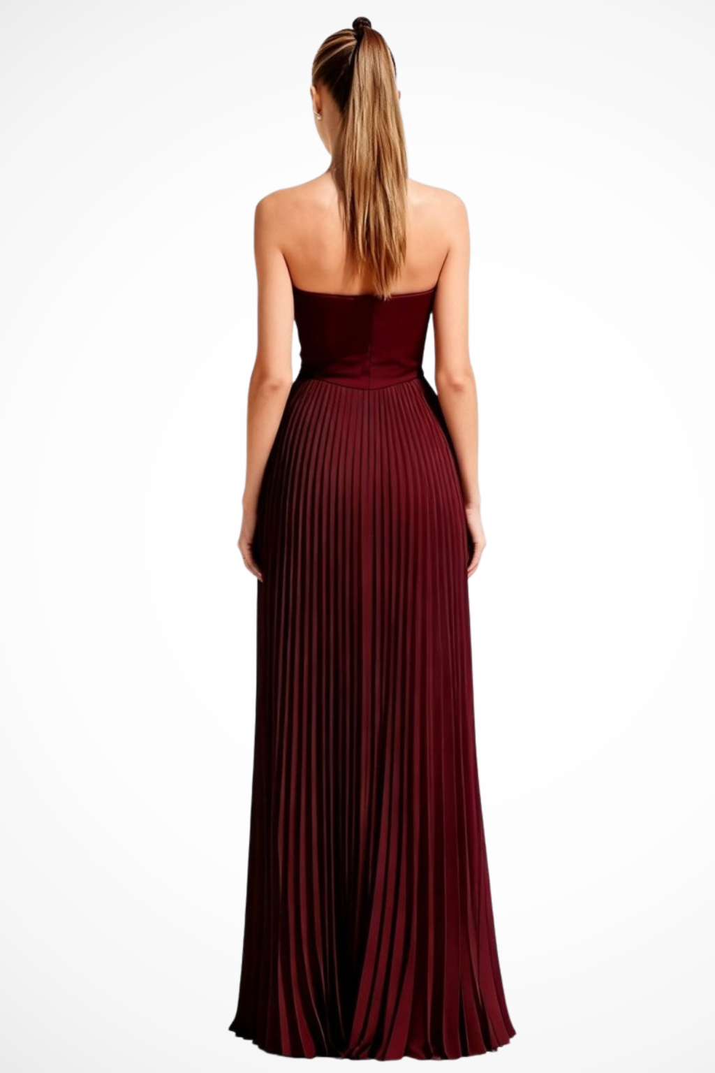Women Strapless Pleated Wedding-Guest Maxi Dress – Modern Everyday Look – Light Blue – S