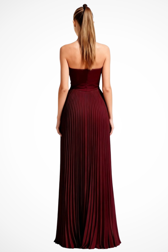 Women Strapless Pleated Wedding-Guest Maxi Dress – Modern Everyday Look – Light Blue – S