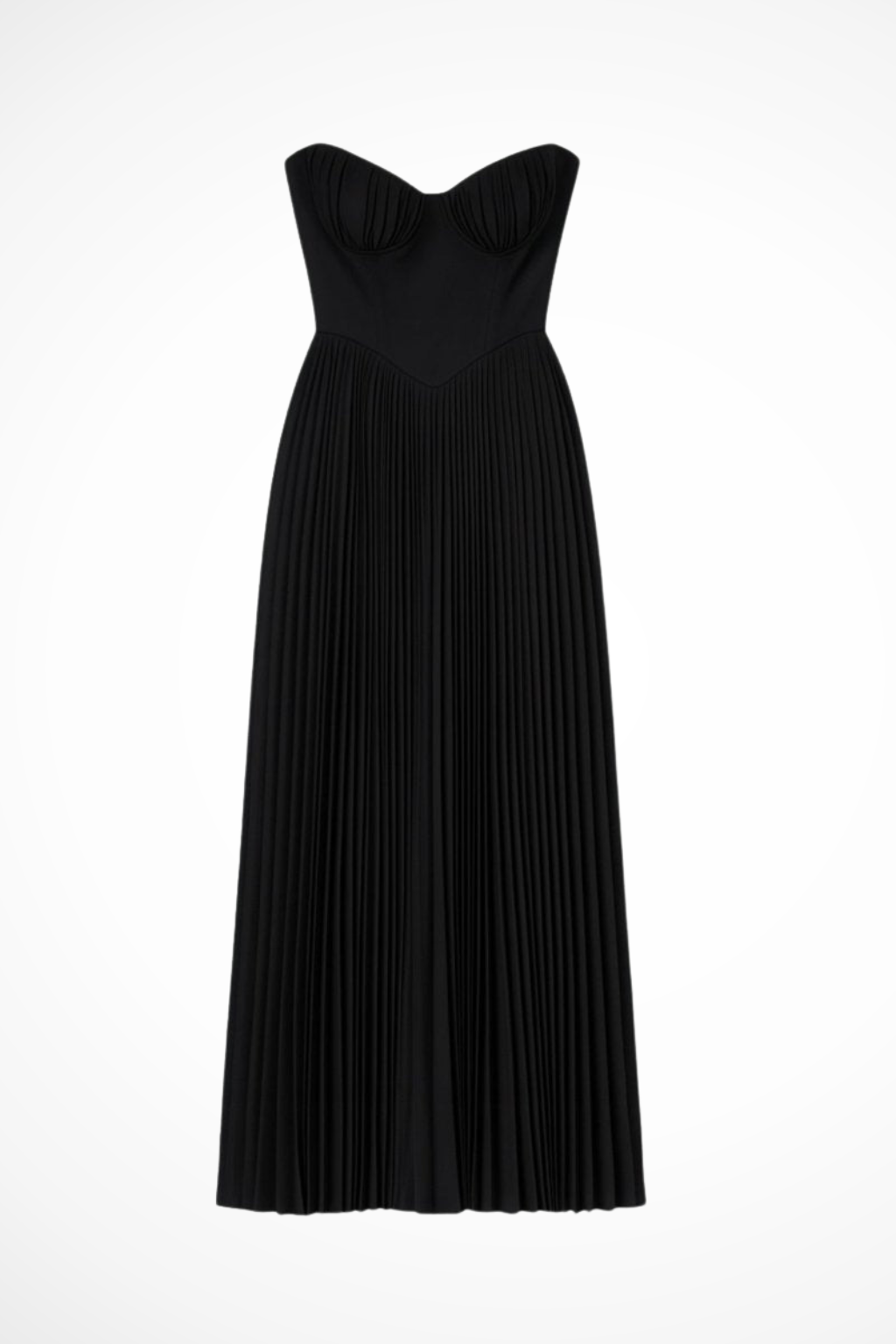 Women Strapless Pleated Wedding-Guest Maxi Dress – Modern Everyday Look – Black – L