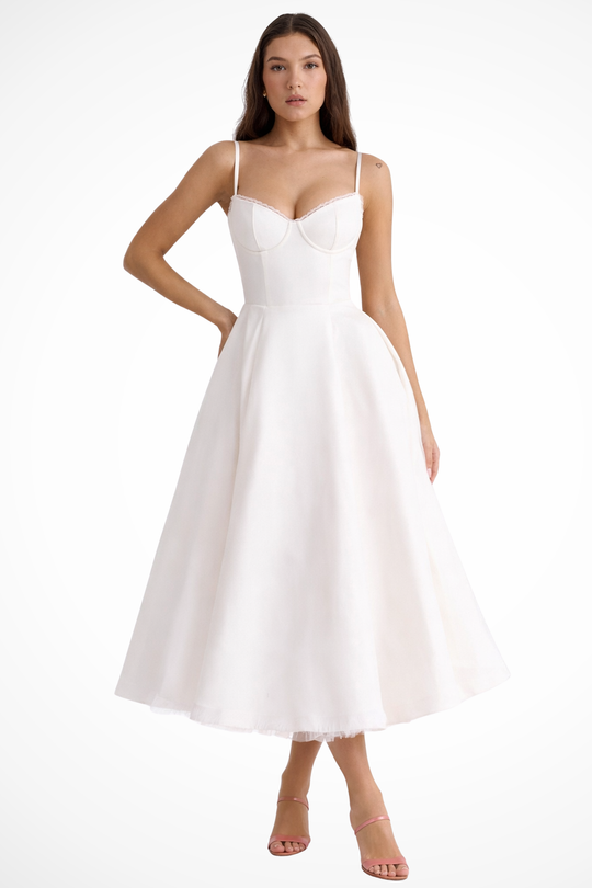 Women Corset Wedding-Guest Midi Dress – Modern Everyday Look – Red – XS