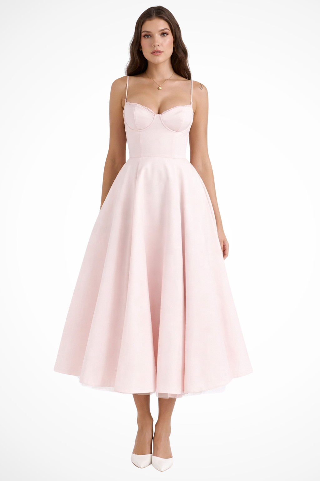 Women Corset Wedding-Guest Midi Dress – Modern Everyday Look – White – M