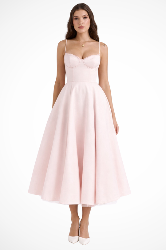 Women Corset Wedding-Guest Midi Dress – Modern Everyday Look – White – M