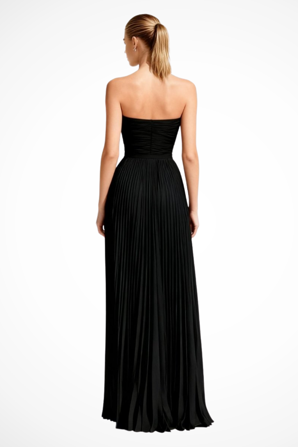 Women Strapless Pleated Wedding-Guest Maxi Dress – Modern Everyday Look – Black – M