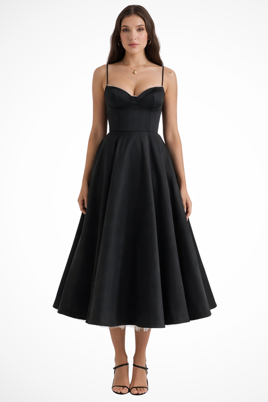 Women Corset Wedding-Guest Midi Dress – Modern Everyday Look – Red – 2XL