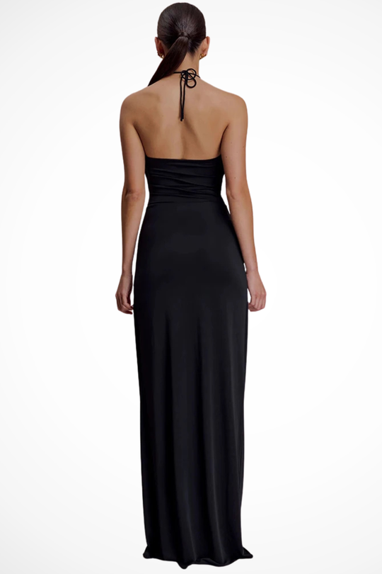 Women Halter Neck Backless Summer Wedding-Guest Maxi Dress – Modern Everyday Look – White – M