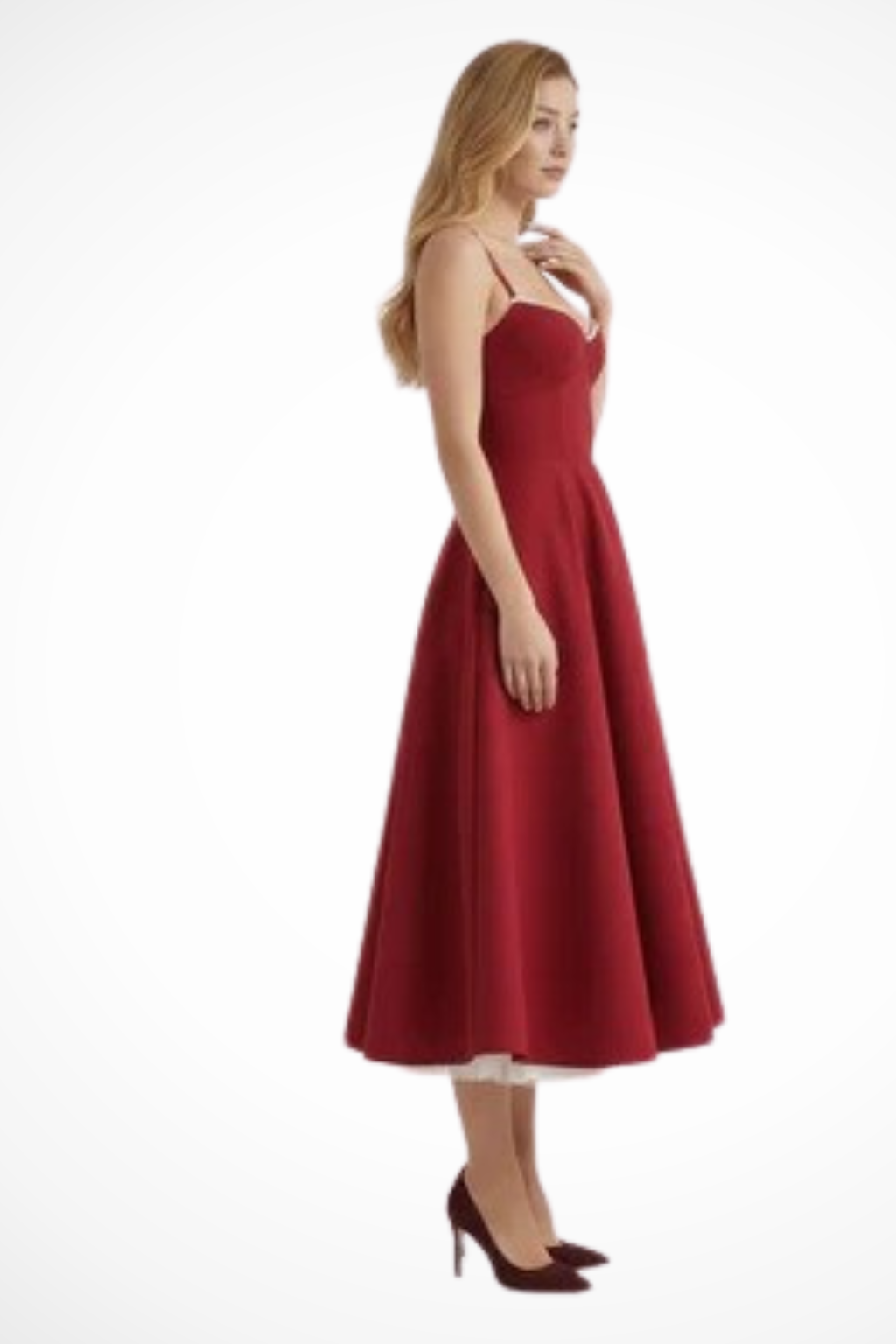 Women Corset Wedding-Guest Midi Dress – Modern Everyday Look – Red – XL