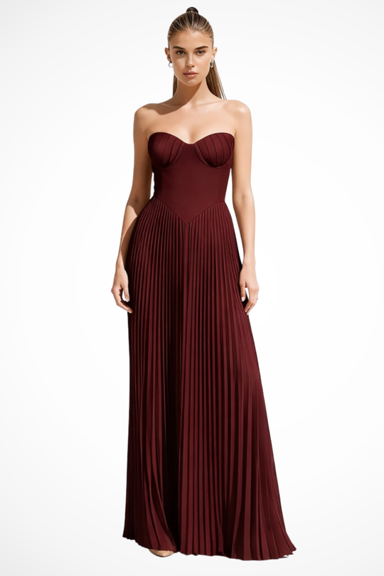 Women Strapless Pleated Wedding-Guest Maxi Dress – Modern Everyday Look – Black – 2XL