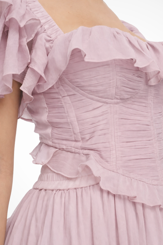 Women Chiffon Ruffle Tiered Race Day Maxi Dress – Modern Everyday Look – Pink – L