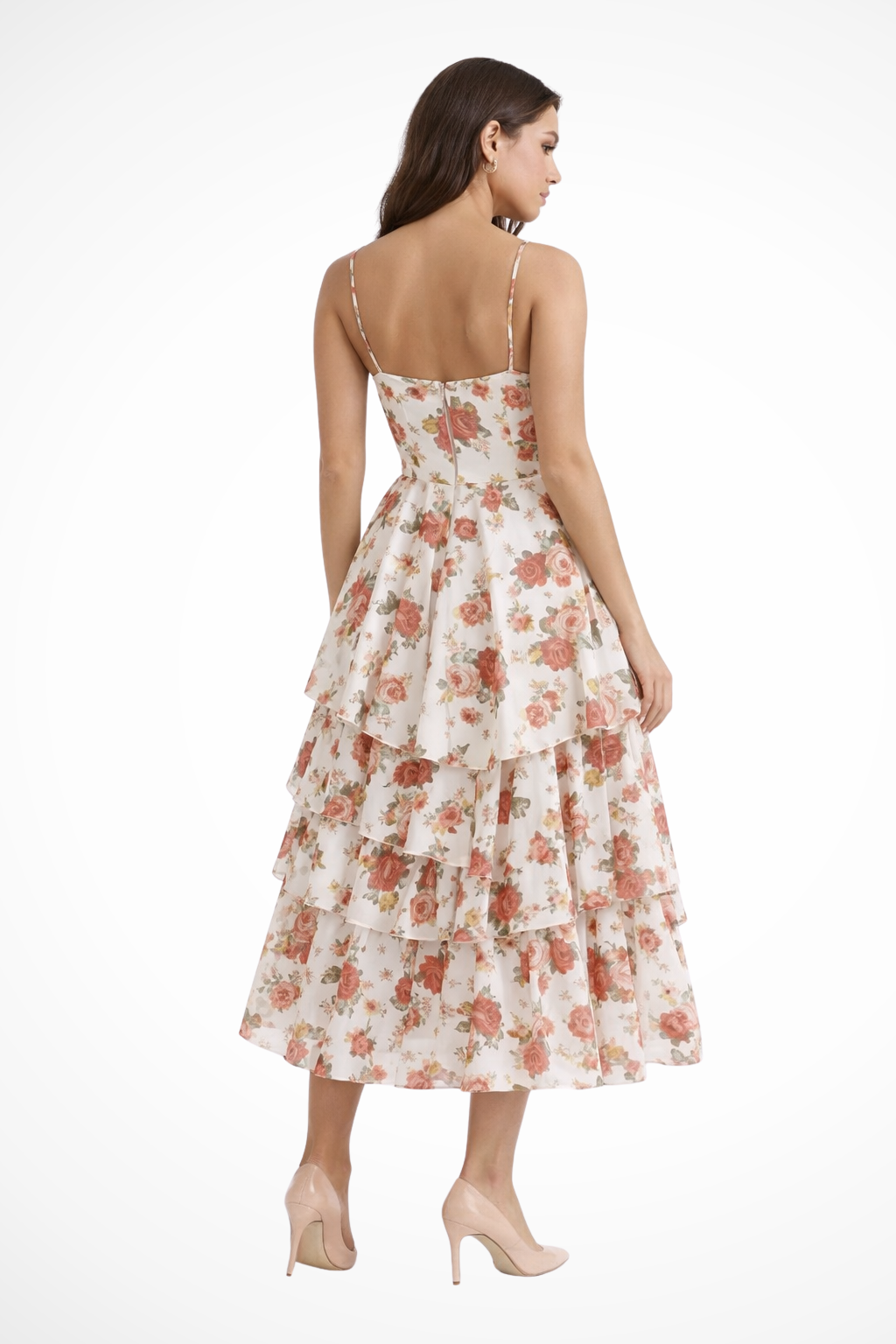 Women Corset Wedding-Guest Floral Midi Dress – Modern Everyday Look – Floral – S