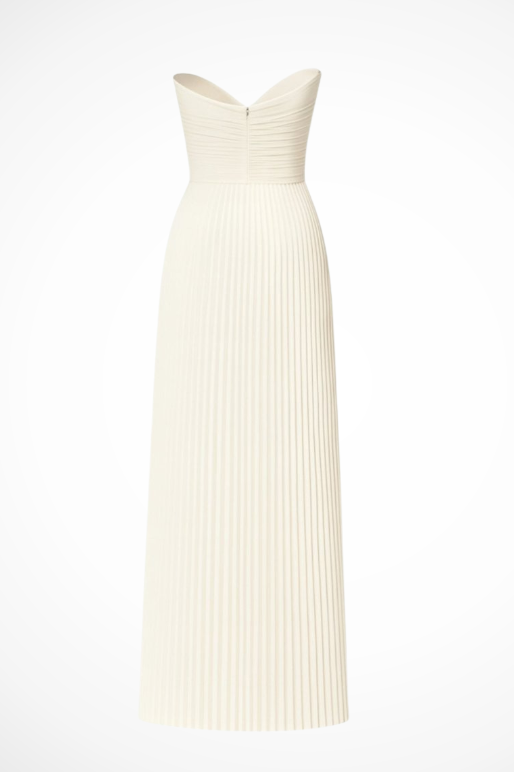 Women Strapless Pleated Wedding-Guest Maxi Dress – Modern Everyday Look – Ivory – S