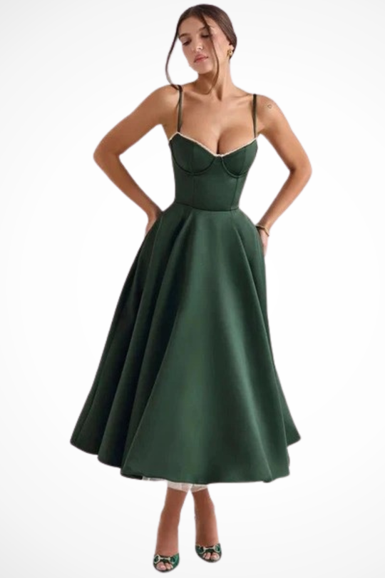 Women Corset Wedding-Guest Midi Dress – Modern Everyday Look – Yellow – 2XL