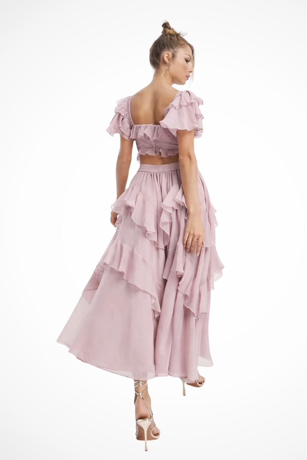 Women Chiffon Ruffle Tiered Race Day Maxi Dress – Modern Everyday Look – Pink – M