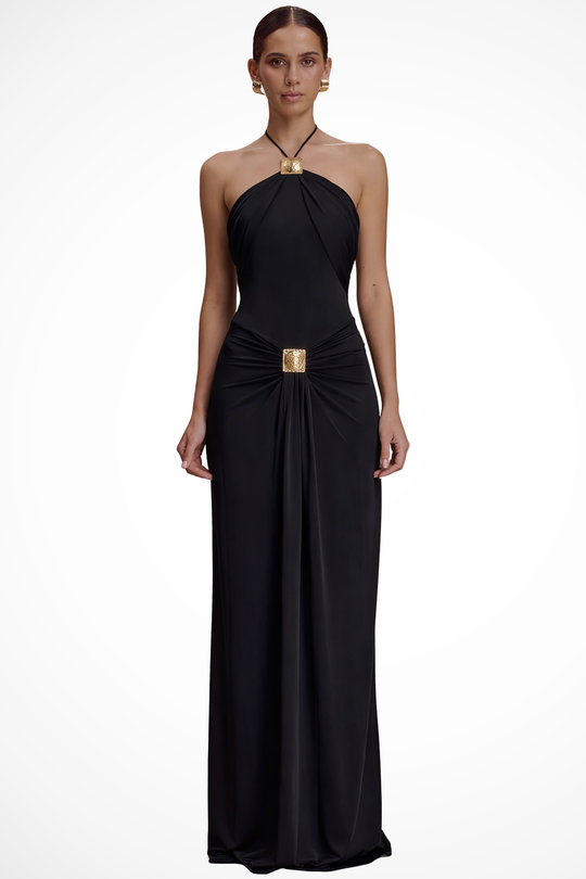 Women Halter Neck Backless Summer Wedding-Guest Maxi Dress – Modern Everyday Look – White – XS