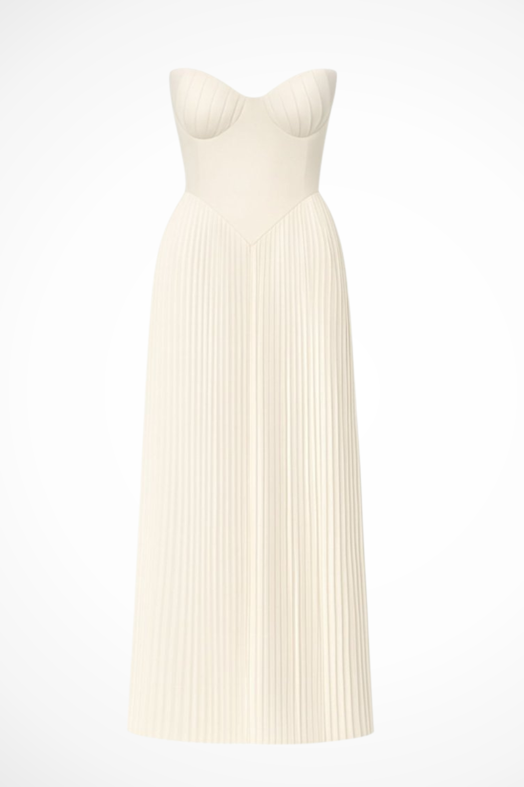 Women Strapless Pleated Wedding-Guest Maxi Dress – Modern Everyday Look – Ivory – XS