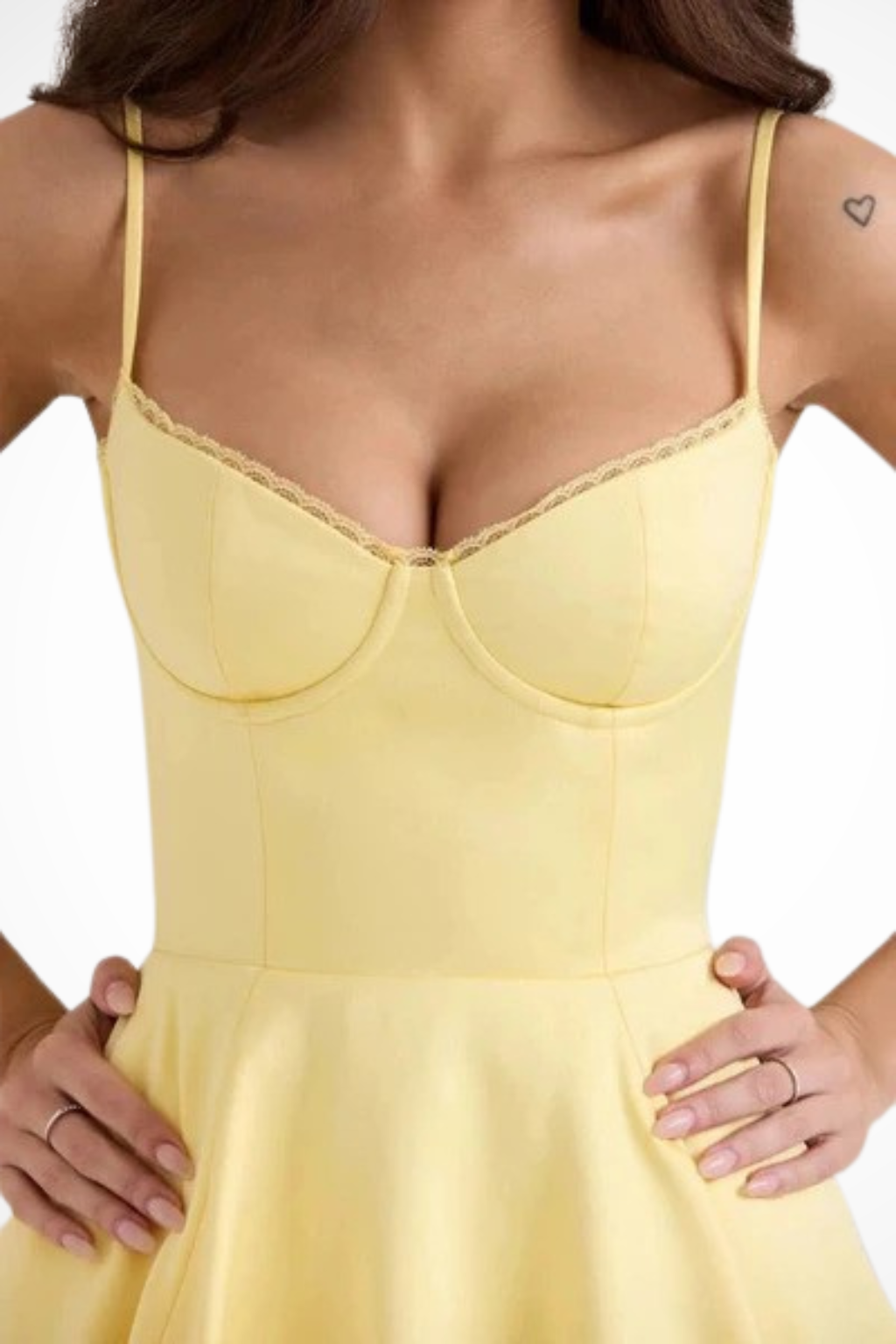 Women Corset Wedding-Guest Midi Dress – Modern Everyday Look – Yellow – L