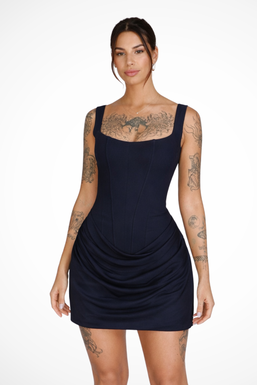 Women Square Neck Corset Wedding-Guest Mini Dress – Modern Everyday Look – White – XL