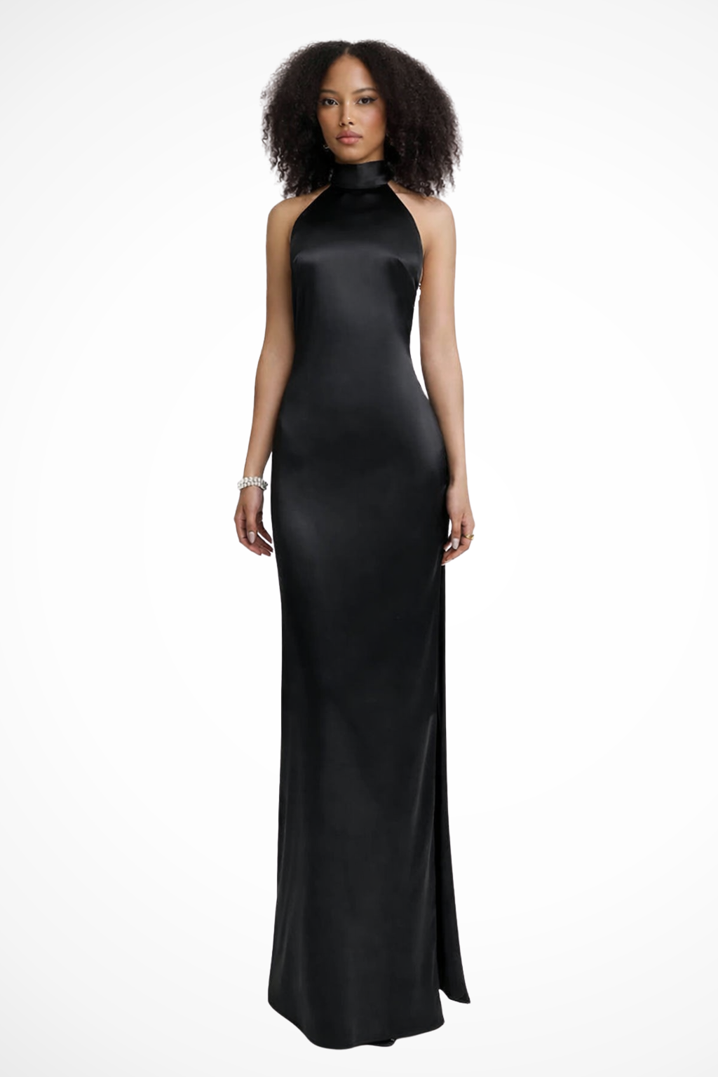 Women High Neck Halter Chain Detail Backless Wedding-Guest Maxi Dress – Modern Everyday Look – White – XL