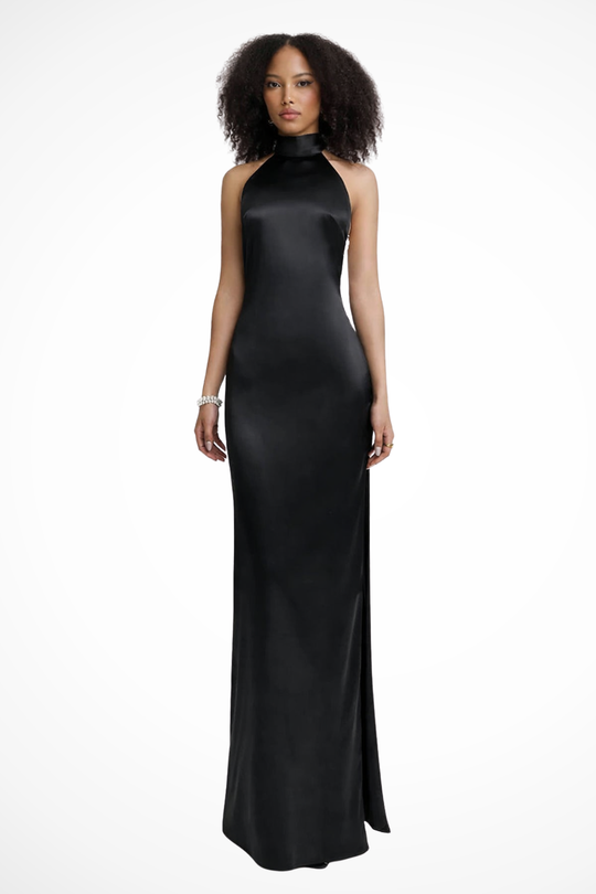 Women High Neck Halter Chain Detail Backless Wedding-Guest Maxi Dress – Modern Everyday Look – White – XL