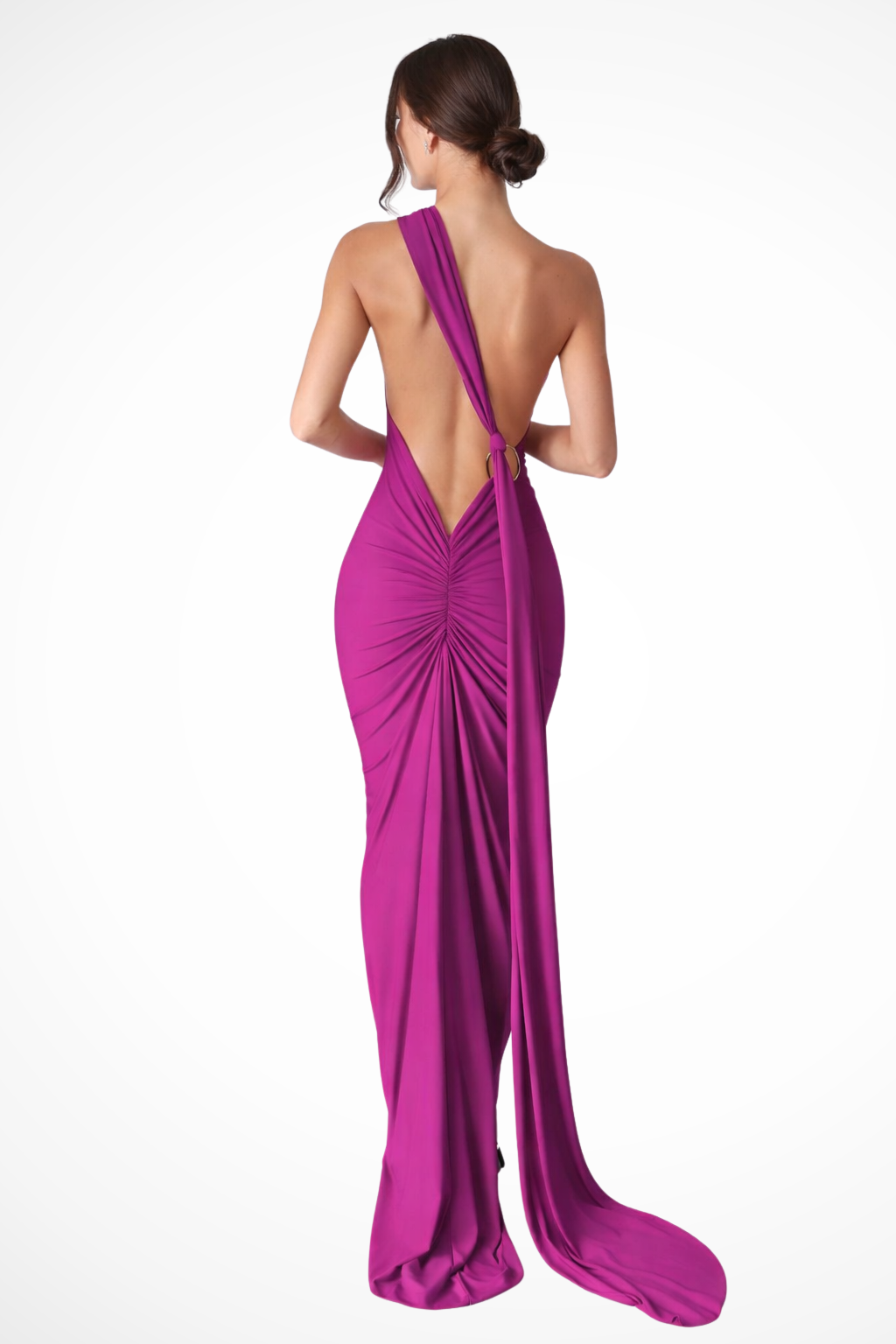 Women One-Shoulder Backless Ruched Race Day Maxi Dress – Modern Everyday Look – Brown – S