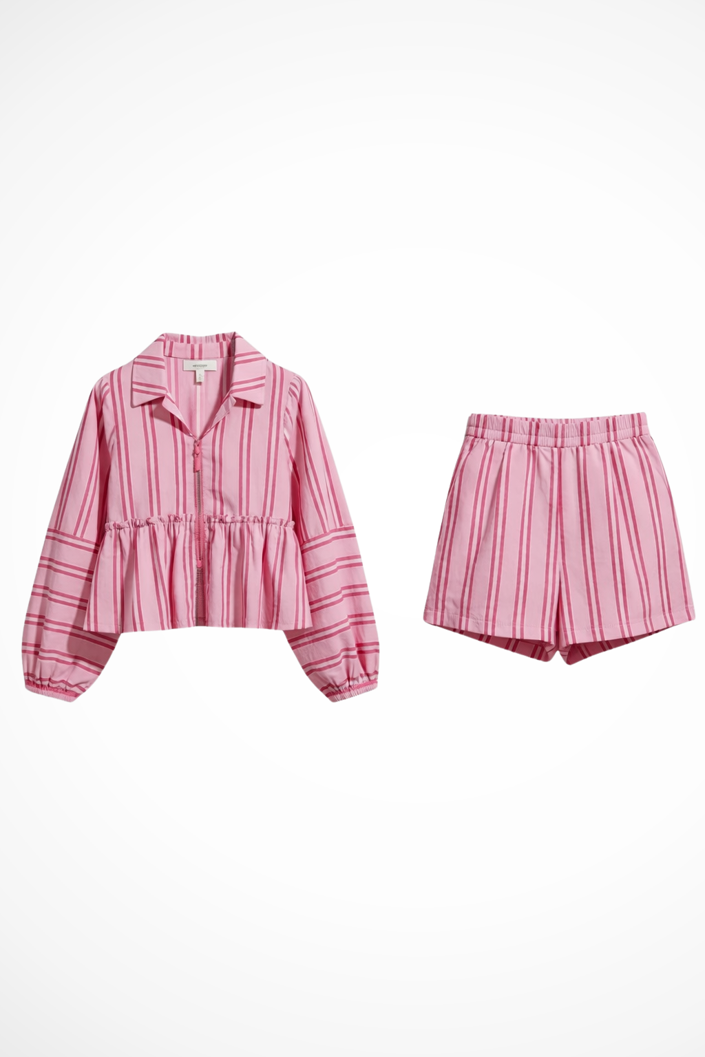 Women Striped Peplum Shirt and Shorts Set – Modern Everyday Look – Green – XL