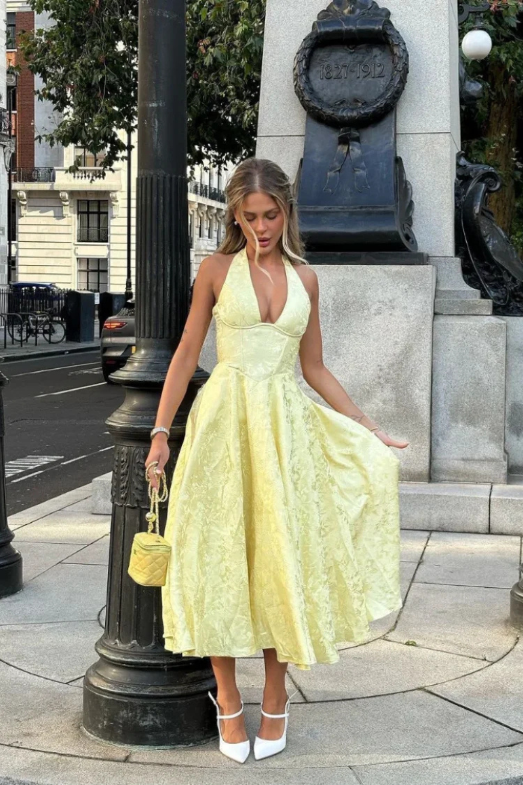 Women Halter Neck Backless Corset Summer Wedding-Guest Midi Dress – Modern Everyday Look – Pink Long – L
