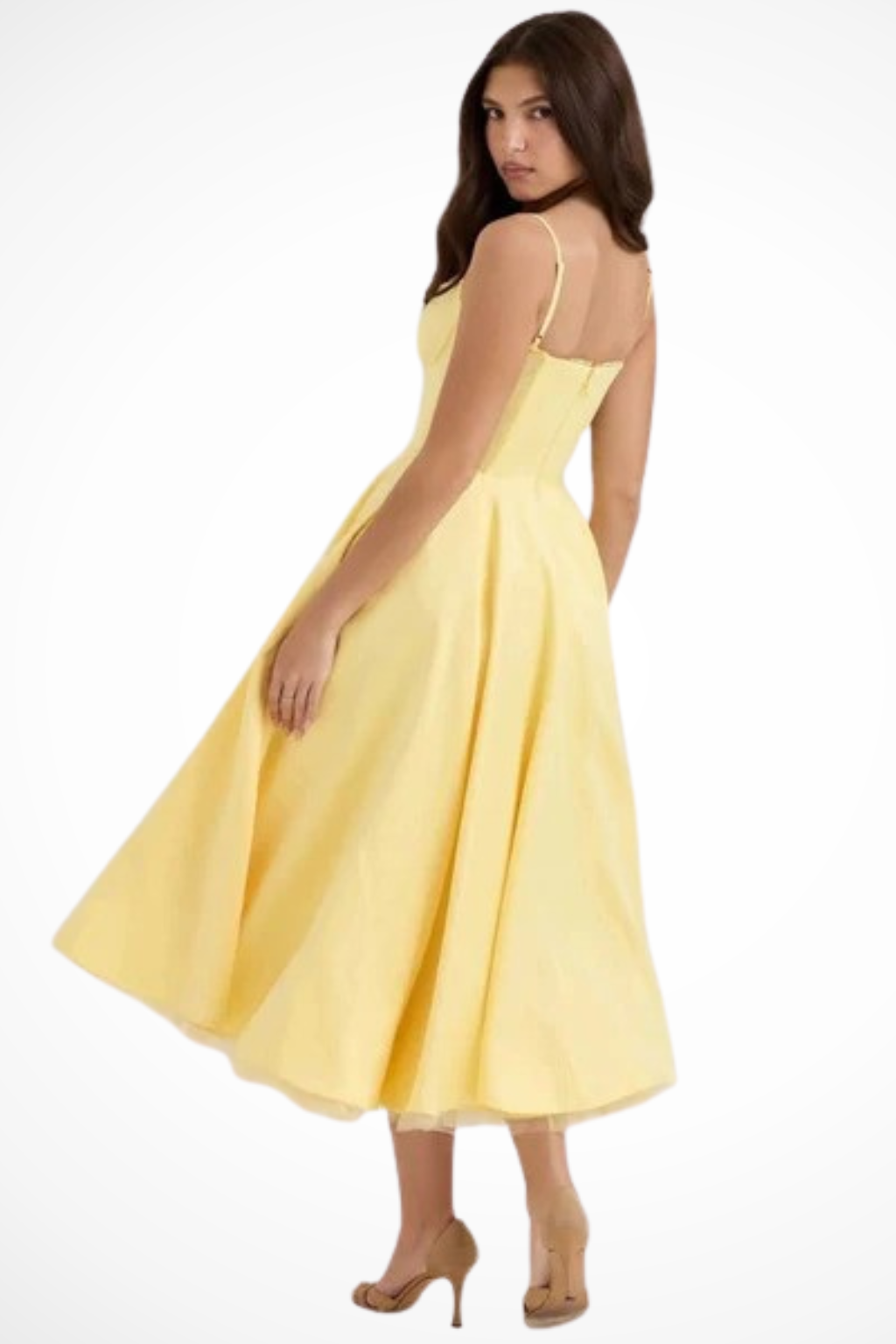 Women Corset Wedding-Guest Midi Dress – Modern Everyday Look – Yellow – M