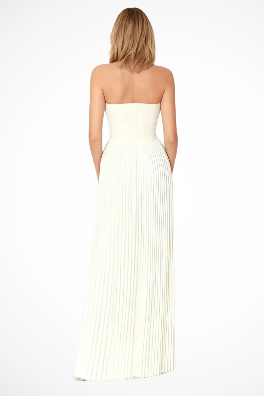 Women Strapless Pleated Wedding-Guest Maxi Dress – Modern Everyday Look – Burgundy – 2XL